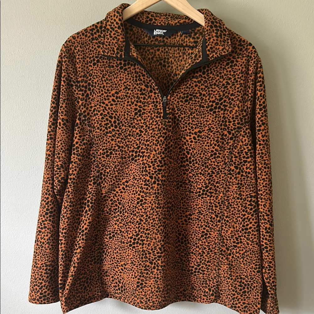 Lands End Leopard Print Quarter-Zip Pullover Kids XL/18